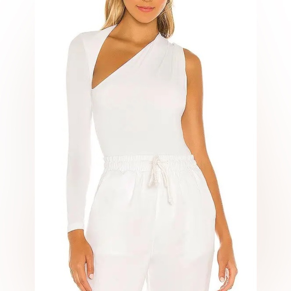SNDYS One-Shoulder White dany bodysuit